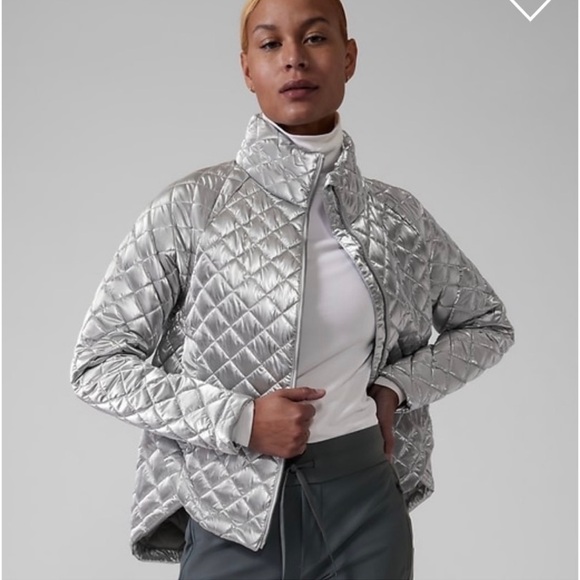 Athleta Jackets & Blazers - Athleta Rare Whisper Featherless Puffer Full Sip Jacket Silver Sz Large!